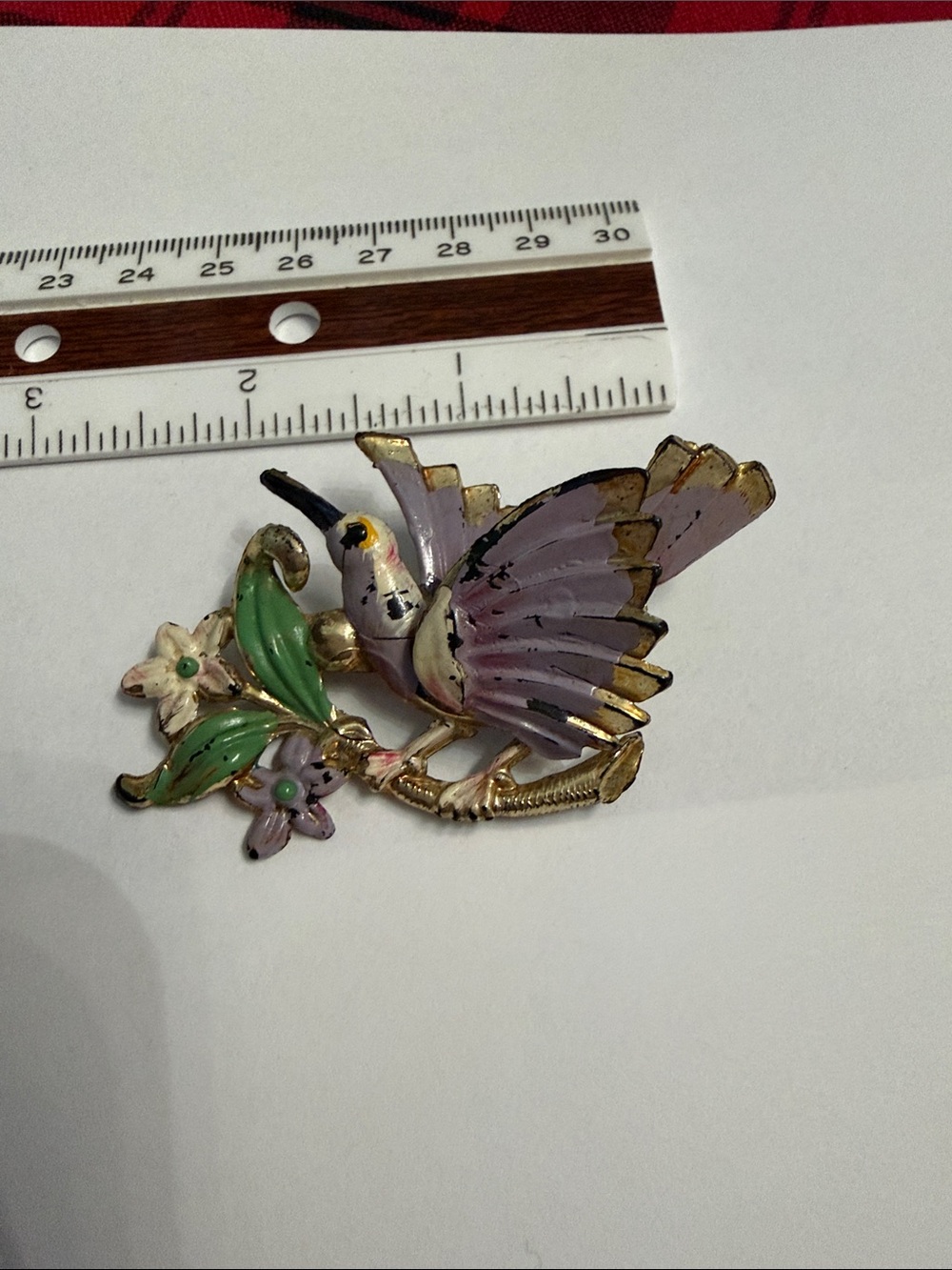 Vintage Decorative Hummingbird Brooch In Lavender And Green - Unbranded